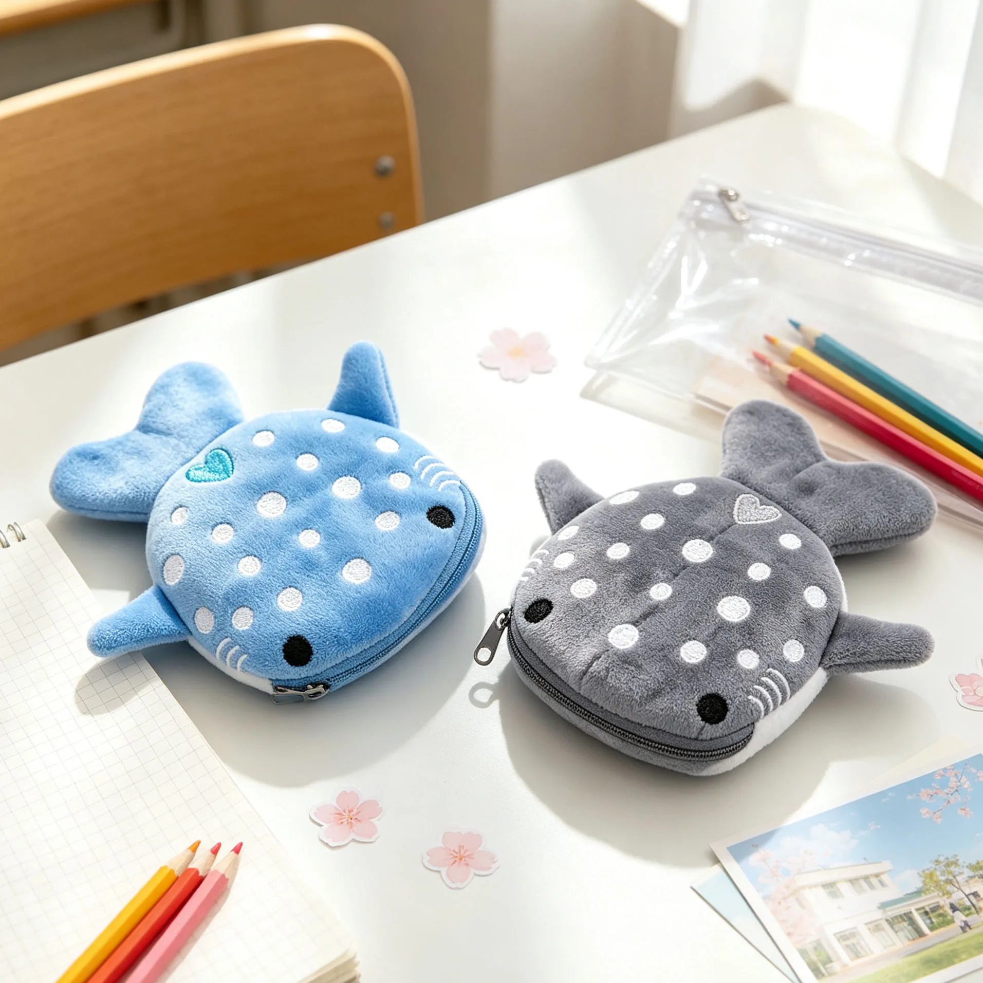 New cartoon shark plush coin wallet cute pendant data cable bag zipper storage bag cartoon decoration pendant view 3