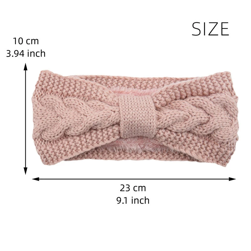 Autumn Winter Solid Color Twist Bow Knitted Headband For Women Furry Fleece Lined Elastic Hair Band Ear Warmers Yoga Headwrap