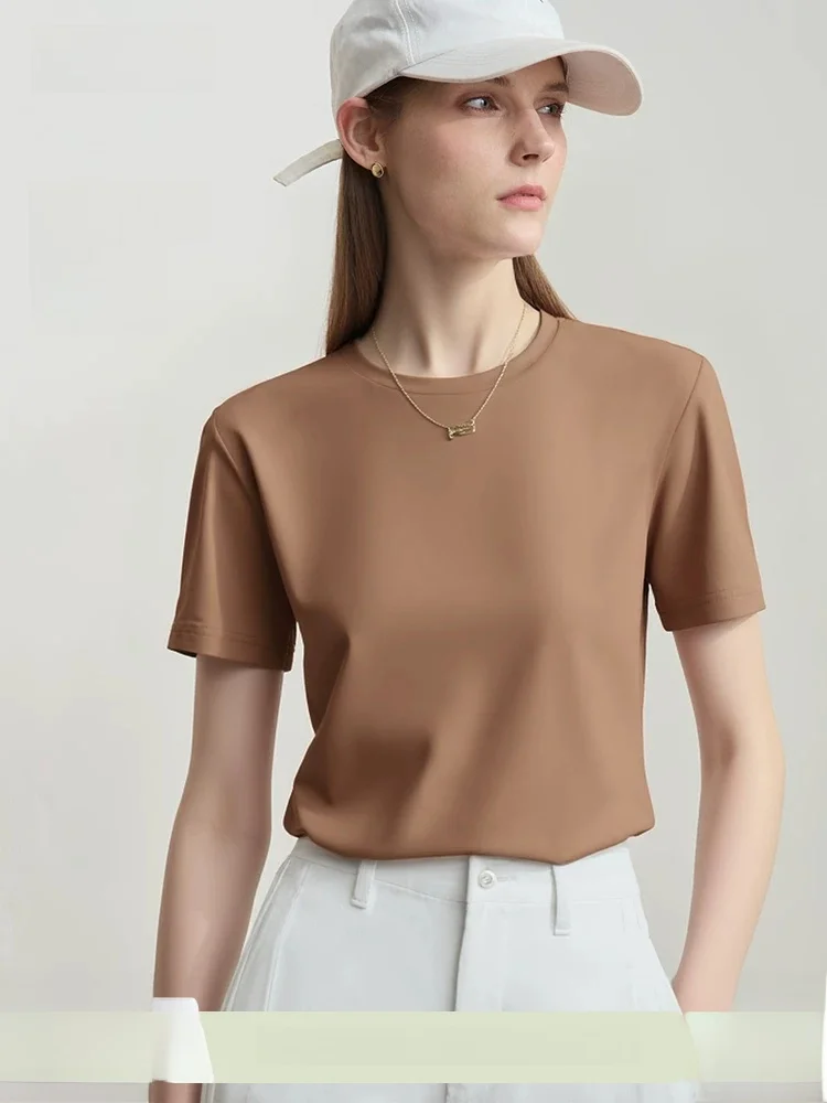 

Женская эластичная футболка Slim Fit из хлопка Ice Porcelain с круглым вырезом и коротким рукавом, повседневная, универсальная, для летних поездок на работу