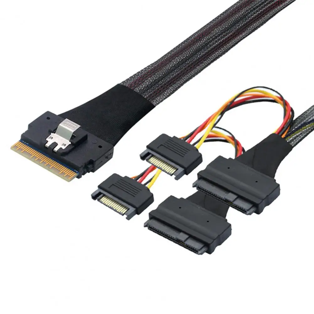 80CM Slim SAS SFF-8654 8i to 2xSFF-8639 NVMe U.2 SSD Adapter Cable High Speed Transfer SFF-8654 74Pin to SFF-8639 68Pin Hard Dis