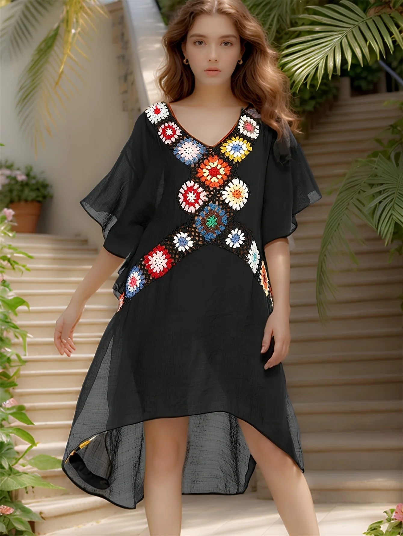 2026 Strand Cover-up Frauen Sommer Outfit Pareo Luxus Gestrickte Blume Bademantel Schwarz Split Maxi Kleid Weiß Badeanzug cover Up Neue