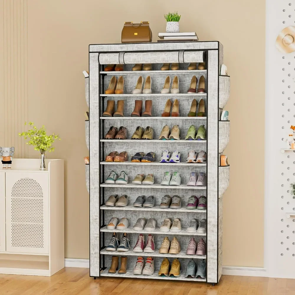 

MOSHOU 10Tier Shoe Rack Large Capacity 50-56Pairs Beautiful Tall Shoes Shelf Free Standing Storage Cabinet Entryway Closet