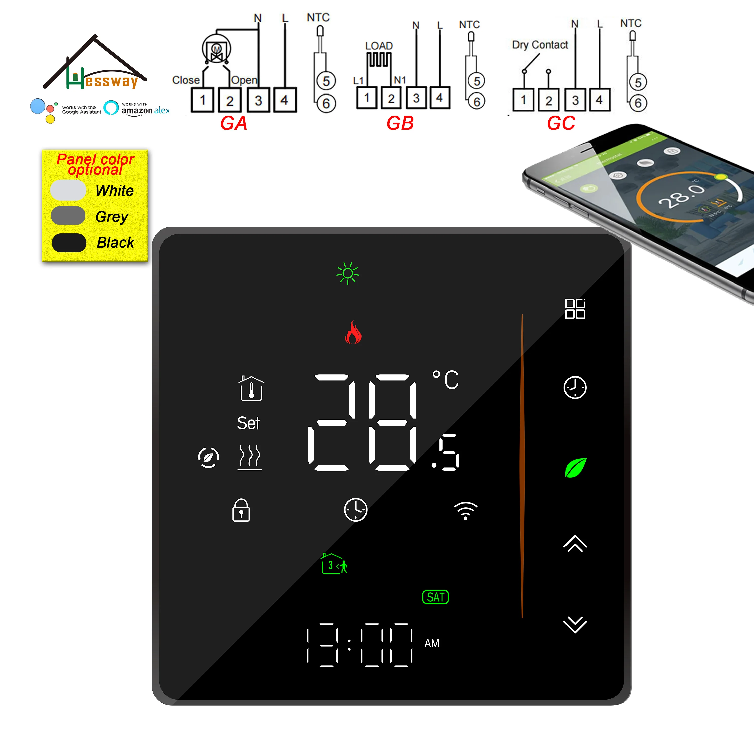 

5+1+1 Programmable Thermostat WIFI for Dry Contact/NO&NC Valve/16A Switch Works with Amazon Alexa,Google Assistant,Yandex Alice