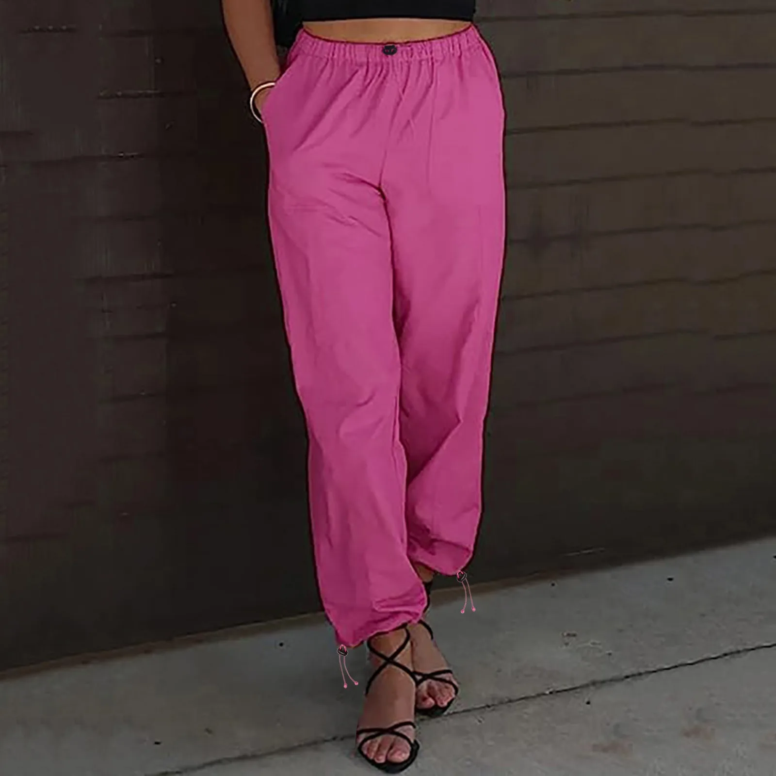 Y2k-pantalones Cargo ajustados de cintura alta para mujer, ropa de calle coreana, pantalones largos holgados, rosa, verano, 2023