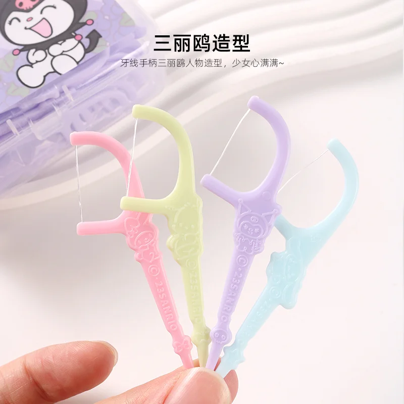 New Sanrio Hello Kitty Floss Picks Portable Dental Floss Kit in Box Cute Strong Floss with 50pcs for Travel Girls Students Gift view 2
