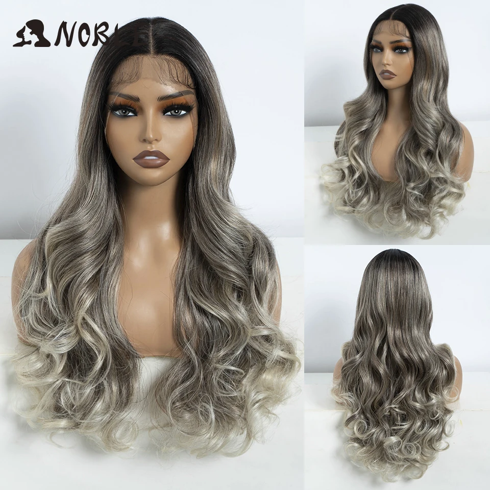 

Noble Synthetic Lace Front Wigs For Women 24“ Highlight Honey Brown Body Wave Wig Ombre Blonde Lace Wig Synthetic Cosplay Wig