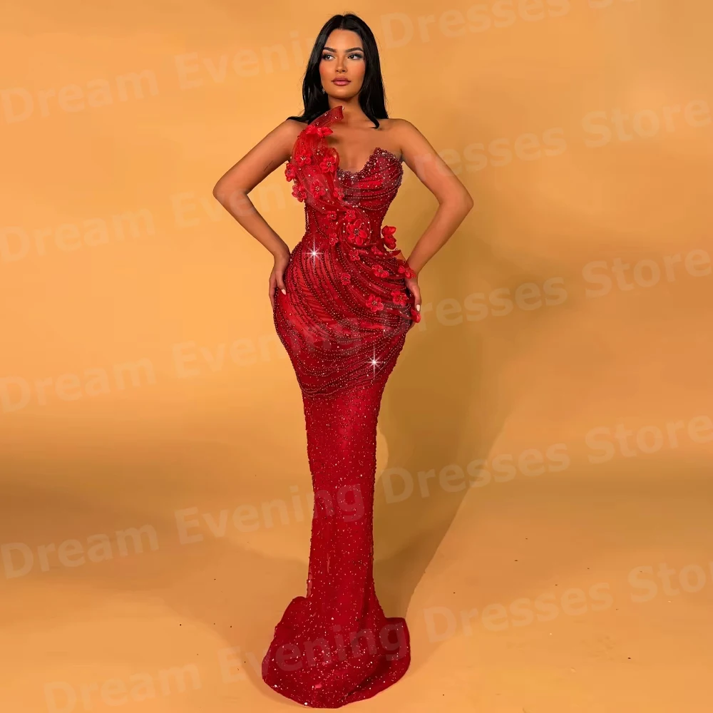 

Luxurious Glitter Mermaid Women's Evening Dresses Customized Sleeveless Prom Gowns Beaded Party Vestidos Para Mujer Elegantes