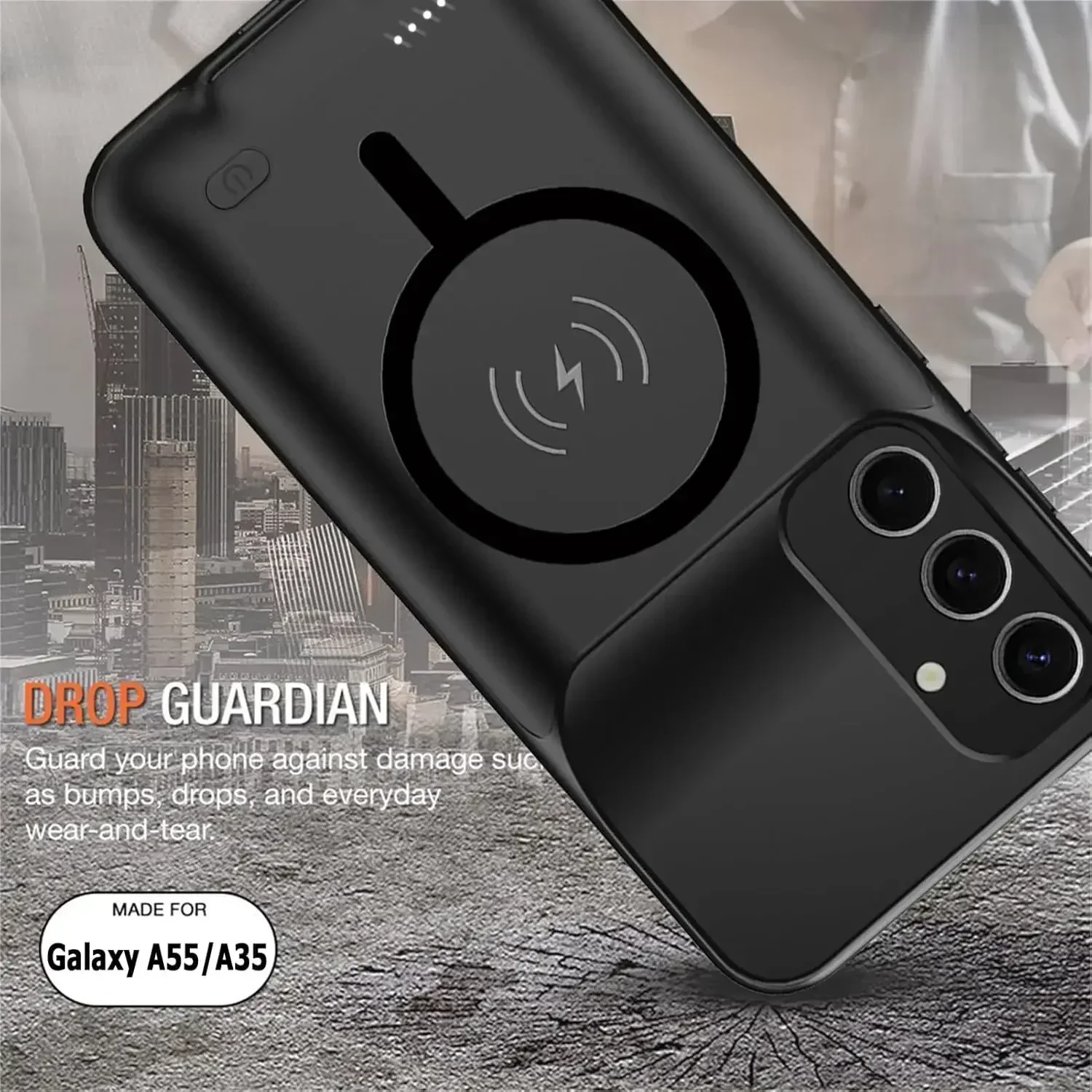 10000Mah Wireless Charging Power Case for Samsung Galaxy A35 A55 Battery Charger Case for Magsafe Power Bank for Samsung A35 A55