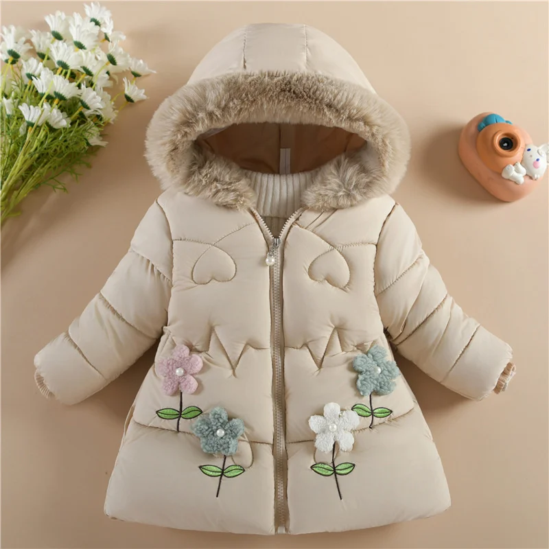 Baby Girls Padded Down Coats 2024 New Hooded Cute Clothing Children Fashion Winter Thickened Jackets Kids Casual Cotton Parkas