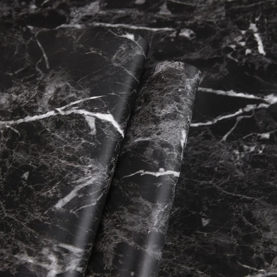 Papel de Contacto de mármol negro, papel tapiz de granito para encimera, autoadhesivo, impermeable, grueso, cocina Ba