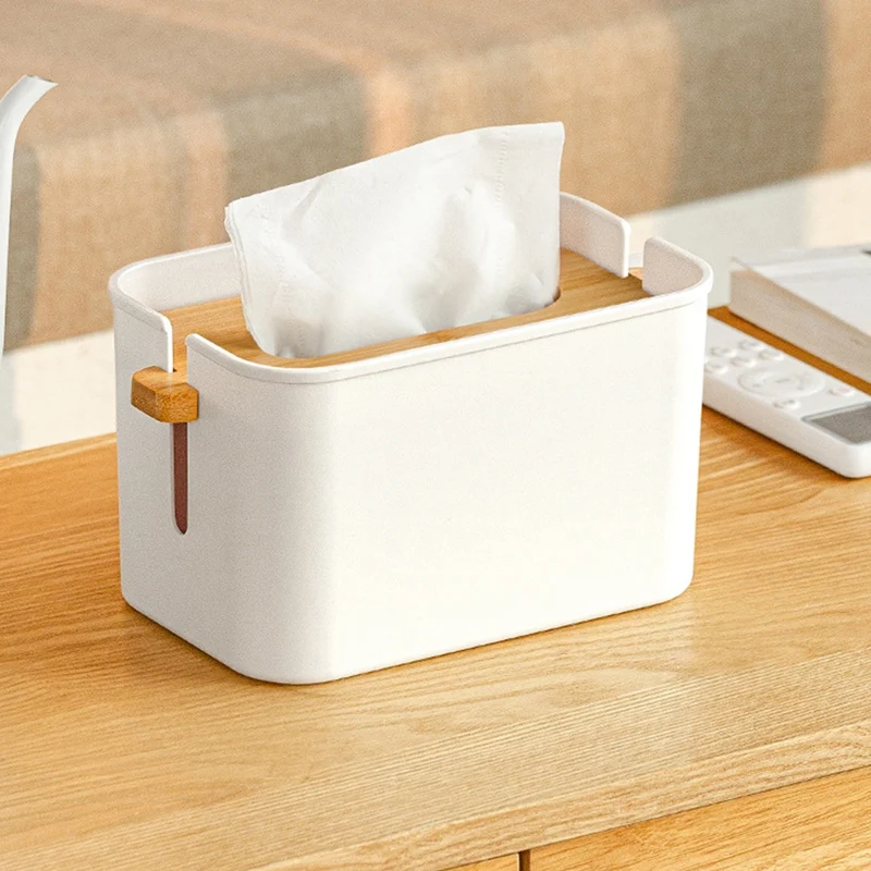 Home Küche Holz Kunststoff Tissue Box Desktop Tissue Box Haushalt Bambus Deckel Heben Tissue Box