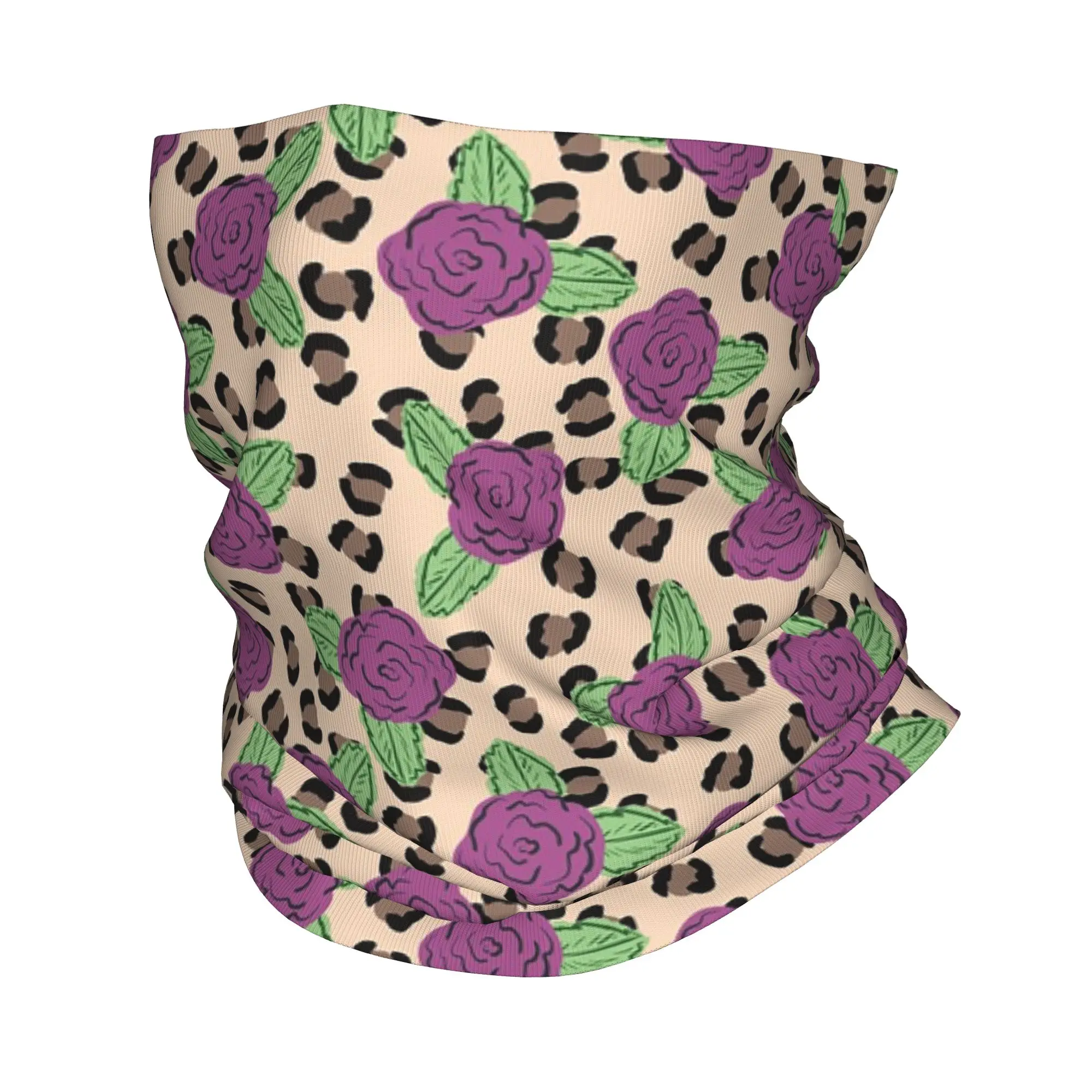Wild Rose Animal Leopard  Print Design Bandana Neck Gaiter Printed Mask Scarf Headwear Hiking Fishing For Men Women Adult