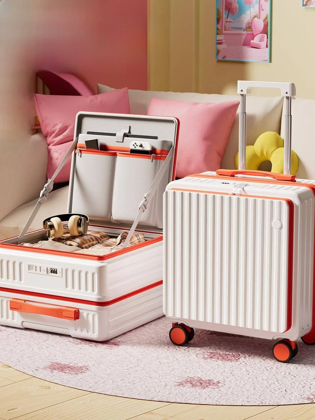 new-18-inch-checkpoint-boarding-carry-on-suitcase-side-opening-deep-cargo-short-trip-travel-password-leather-box-flat-lake-lu