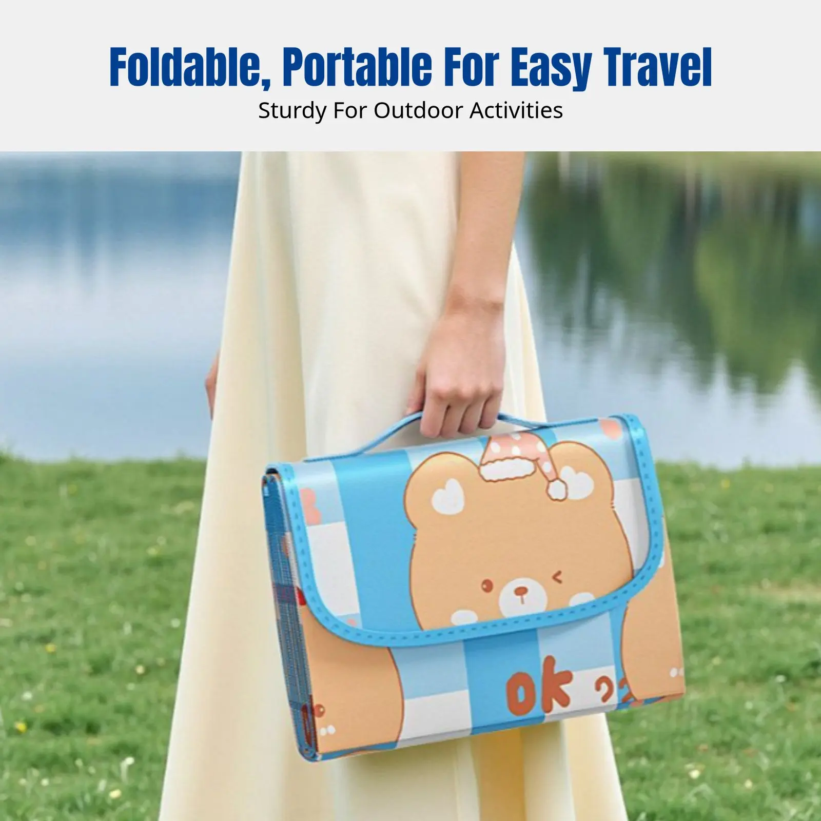

Outdoor Mat, Water-Resistant & Moisture-Resistant Blanket, Thick Non-Woven Fabric, Cartoon Teddy Design, Foldable, Family