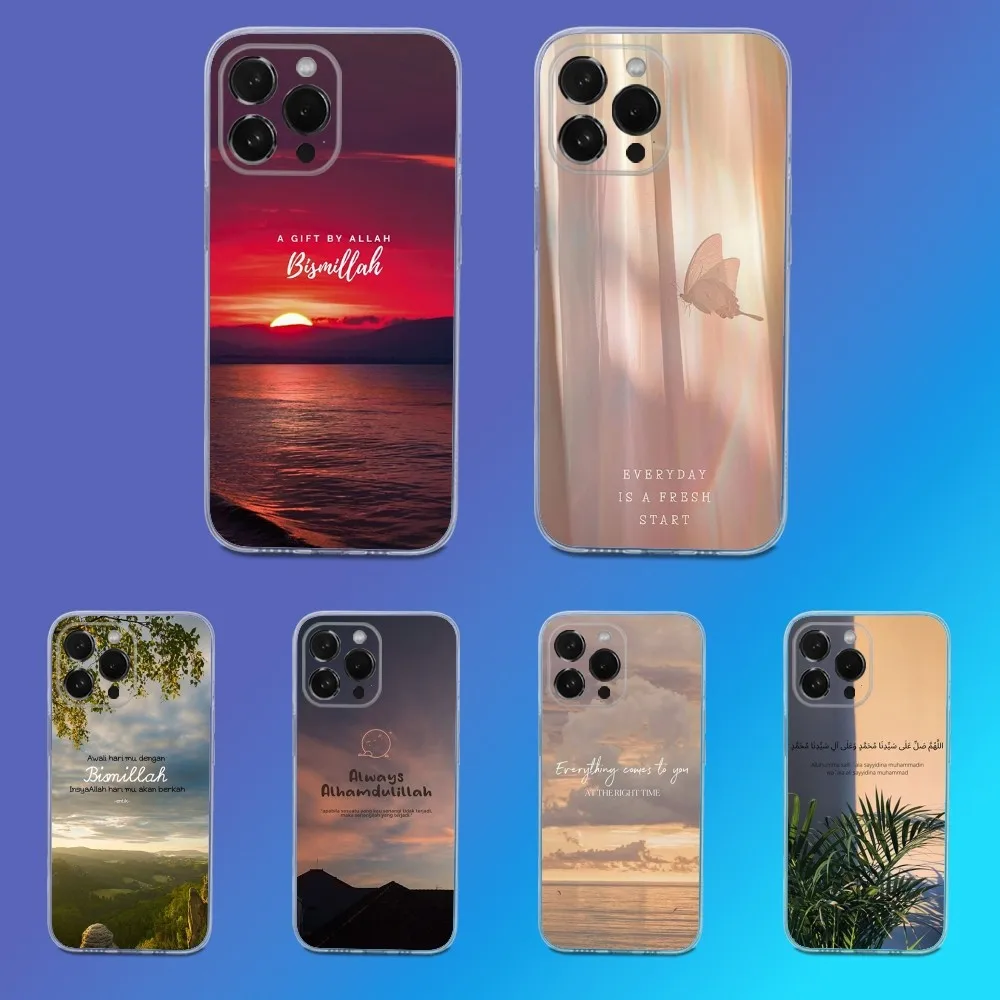 

Islam Bismillah Allah Phone Case For iPhone 16,15,14,13,12,11 Pro,Max,Plus,X,XS,XR,SE,Mini Transparent Silicone Soft