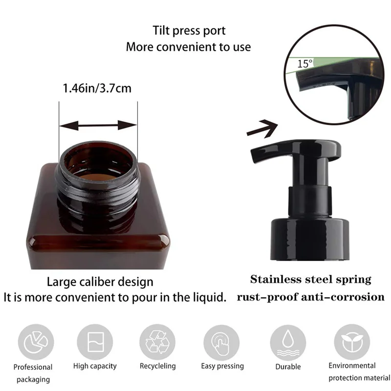 

B03C-10 упаковок Дозатор пенного мыла 15 унций Многоразовая пена Жидкое мыло для рук Пустой пластиковый контейнер для бутылок с насосом - коричневый, 450 мл