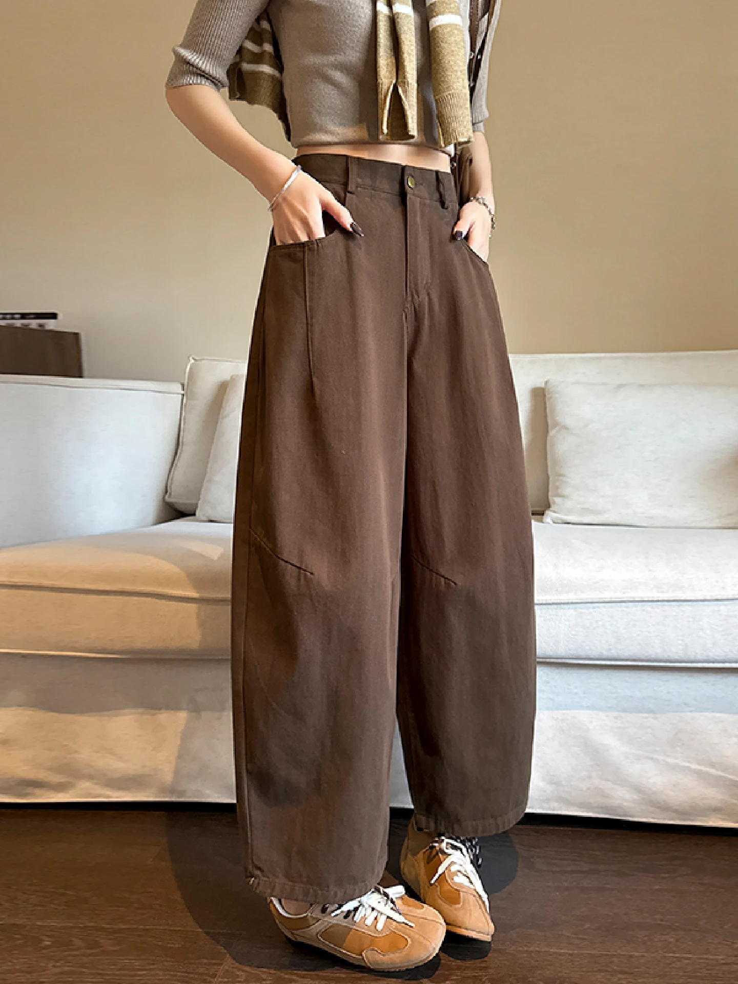 

Женские джинсы-баллоны с высокой талией, прямые, из хлопкового денима, весна 2026, свободные, укороченные, для мам