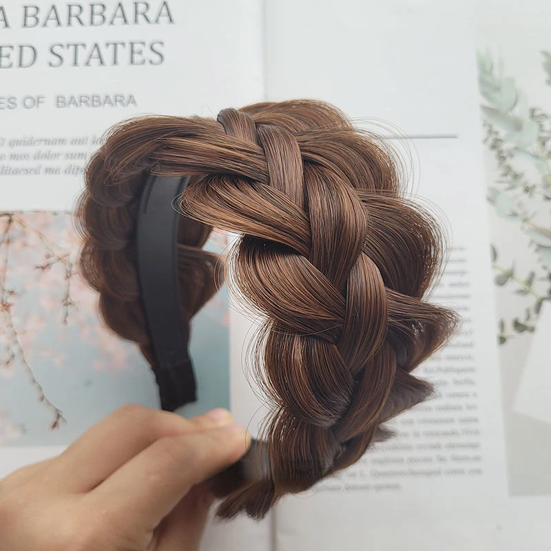 Diadema de pelo blanco de cobertura súper ancha para mujer, diadema de gran volumen, diadema giratoria, peluca trenzada de espina de pescado, banda