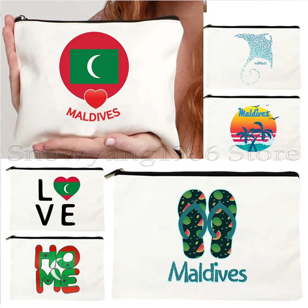 

Maldives Maldivian Flag Love Heart Summer Beach Holiday Canvas Cosmetic Bag Makeup Lipstick Travel Storage Pouch Pencil Case