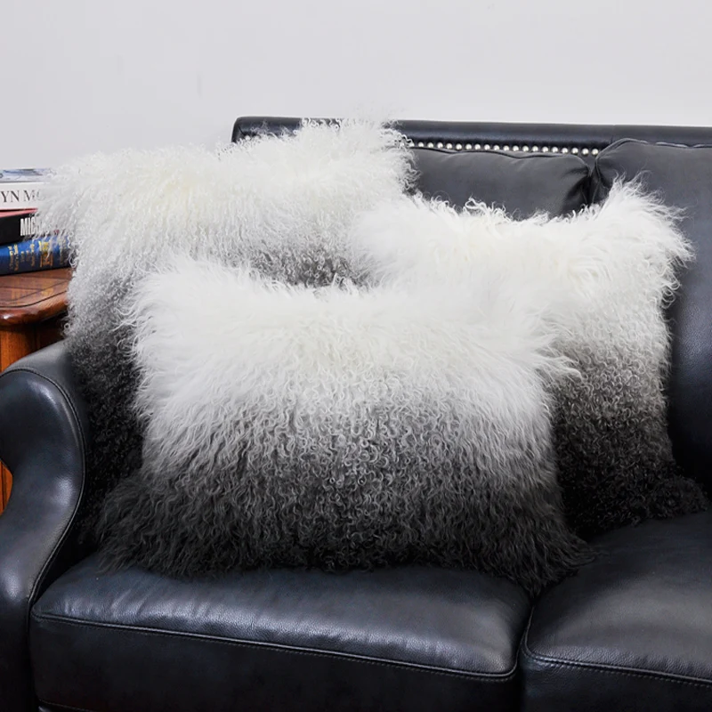 Home Decorative Throw Pillow Cover Real Mongolian Sheepskin Long Wool Seat Cushion Pillow Case