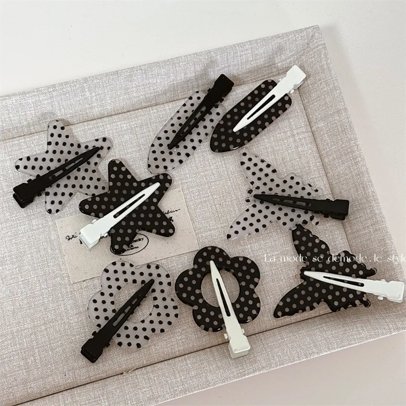 

Academy style black and white polka dot hairclip texture side clip hairclip sweet and cute bangs clips side clip hairaccessory