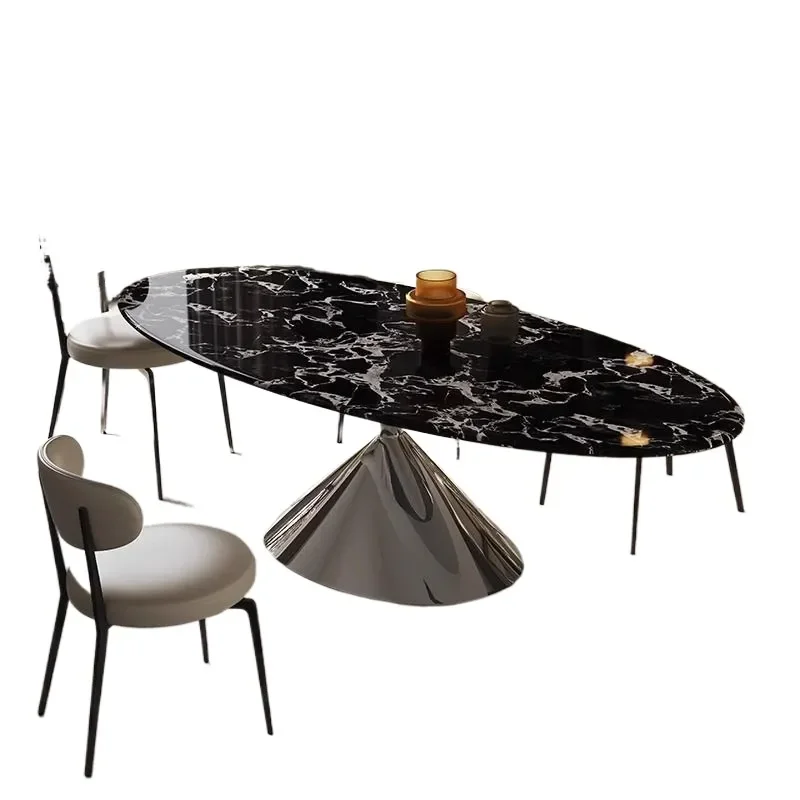 For Italian Light Luxury Marble Oval Dining Table and Chair Set Designer High End Villa Stone Rock Slab Furniture Modern Home