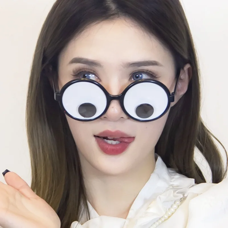 Funny Rotatable Eyeball Round Frame Glasses Novelty Party Photo Prop Crazy Costume Party Decor Eyewear