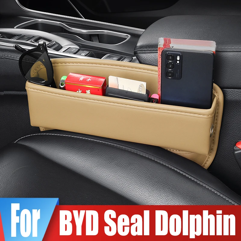 

Car Seat Side Crevice Storage Box For BYD Seal Dolphin Cup Key Card Phone Reserved Charging Cable Hole Organizer Bag Accessories