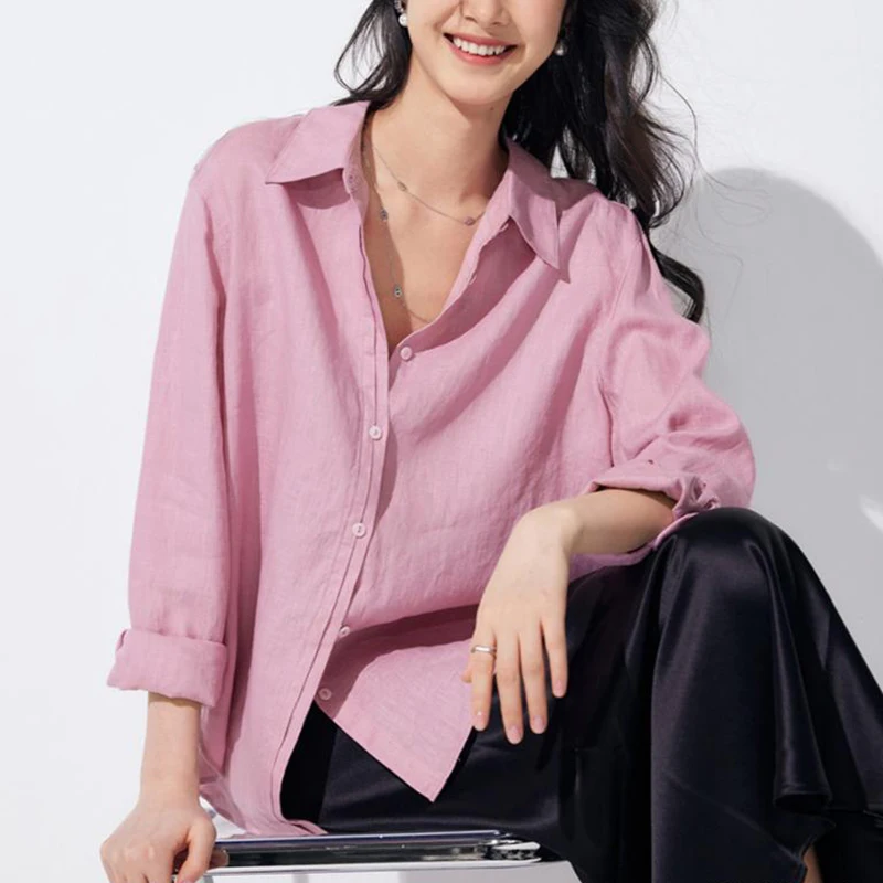 

Women's Linen Shirt Long Sleeve Lightweight Airy Blouse Soft Comfortable Loose Fit Tops Casual Chic Cotton Linen Wear