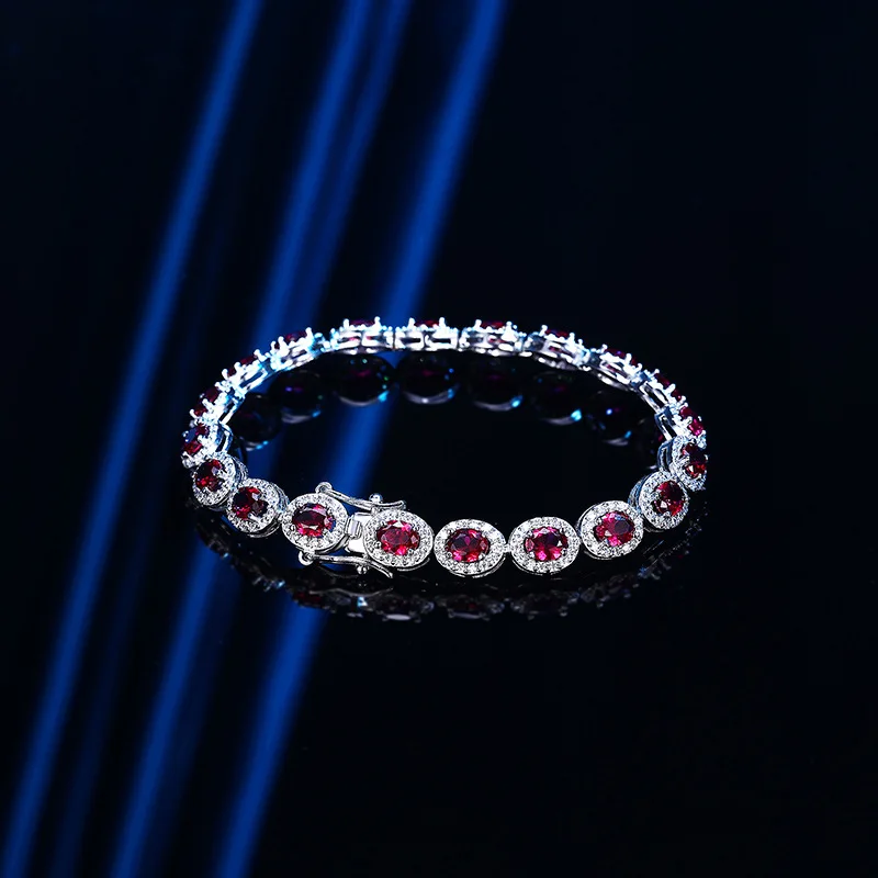 New fashion trend ruby ladies S925 silver inlaid 5A zircon 4*5mm high-end temperament simple bracelet