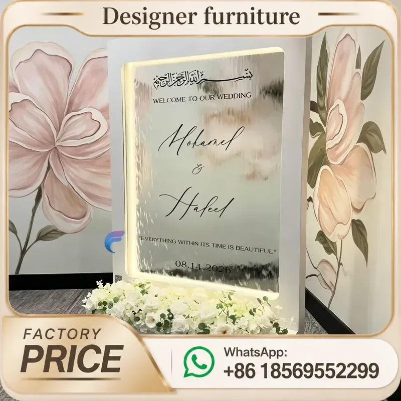 LED Lighted Wedding Welcome Sign Glass Waterfall Feature Wall Fountain Stand Water Curtain for Wedding Event Banquet