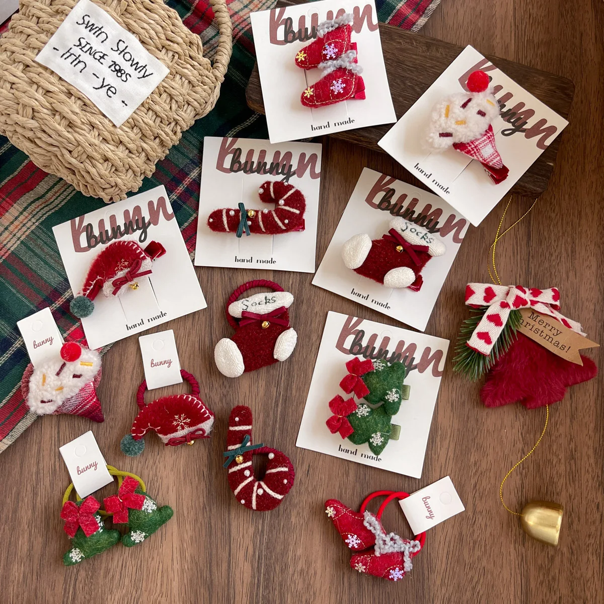 Hair Clips Hair Ties Kids Christmas Sock Ice Cream Sweet Girls Headwear Fabric Red White Multicolor Small Portable School