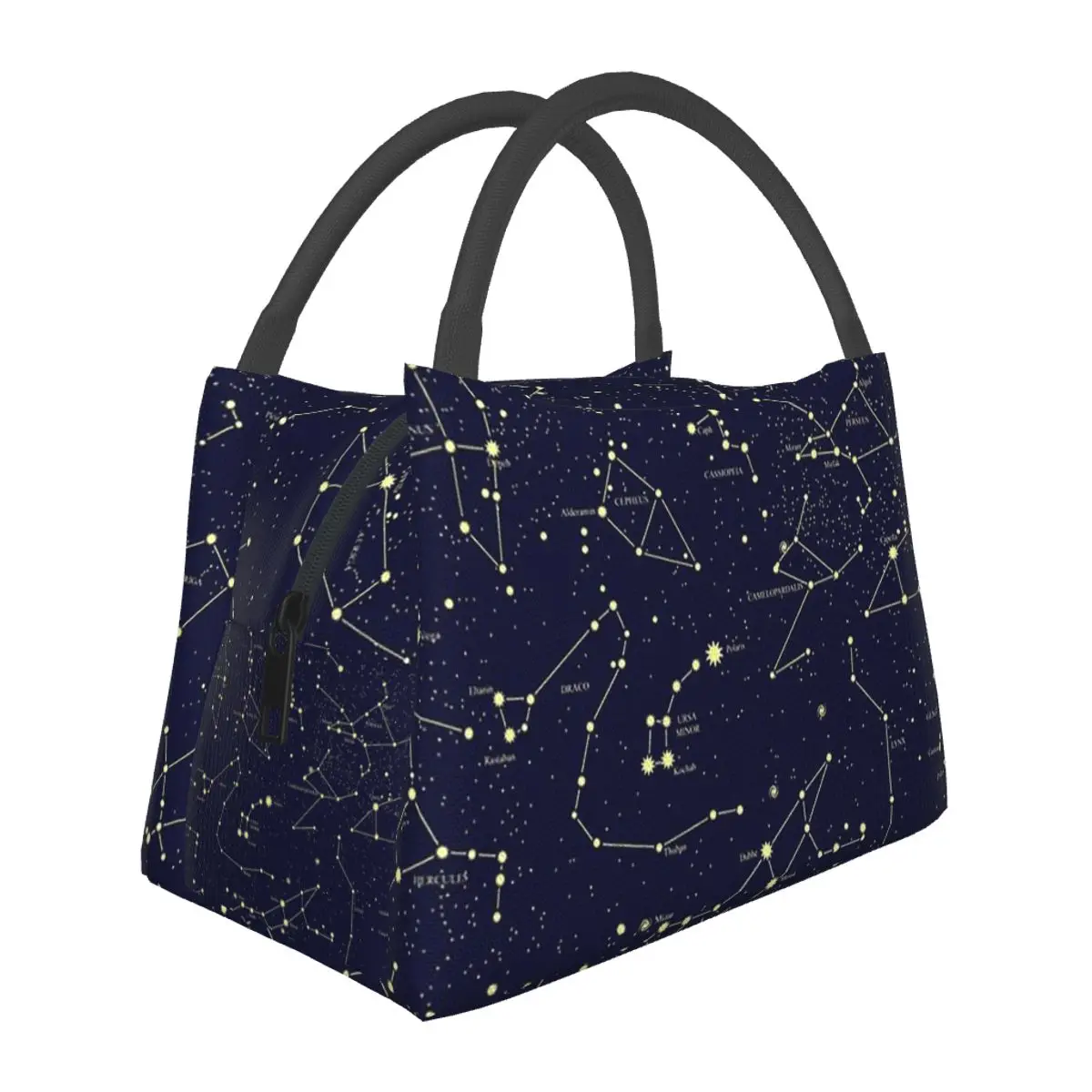 Night Sky Golden Celestial Stars Zodiac Constellations Lunch Bags Bento Box Lunch Tote Picnic Bags Thermal Bag for Woman Travel