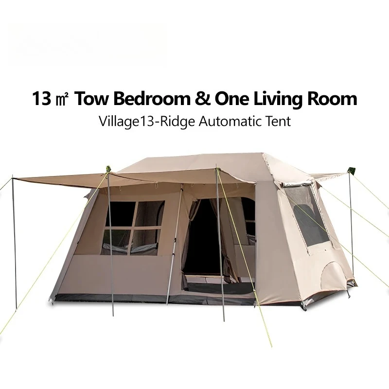 

4-7 Person Double Hall Ridge Tent with Canopy Outdoor Family Adventures Tents Sonuto Quick Setup Large Camping Automatic Tent