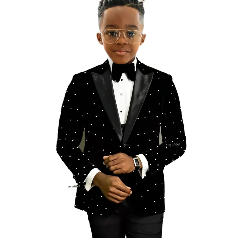 Luxury Beads Boy Suit Attire Wedding Tuxedo for Kids Wear Party Prom Slim Fit One Button Child Suits Custom 2-piece Set