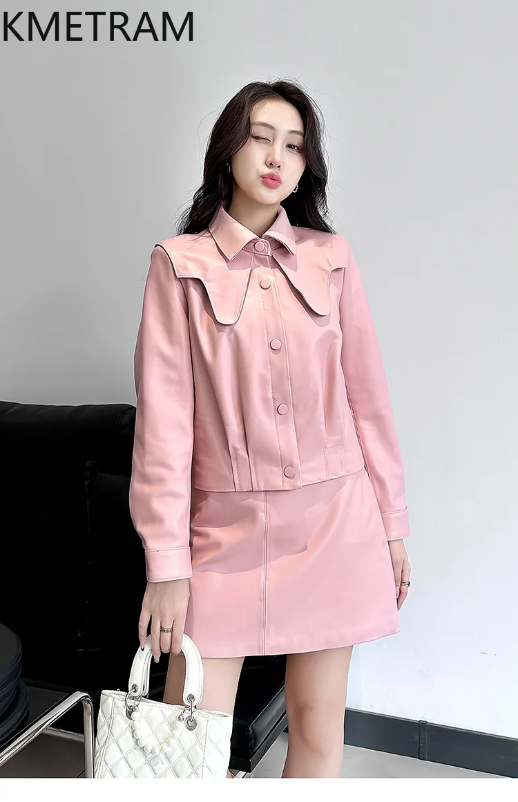 Real Top Layer of Sheepskin Jackets Woman Genuine Leather Jacket and Skirt Fashion Suit Women Fall Clothes 2025 дубленка женская