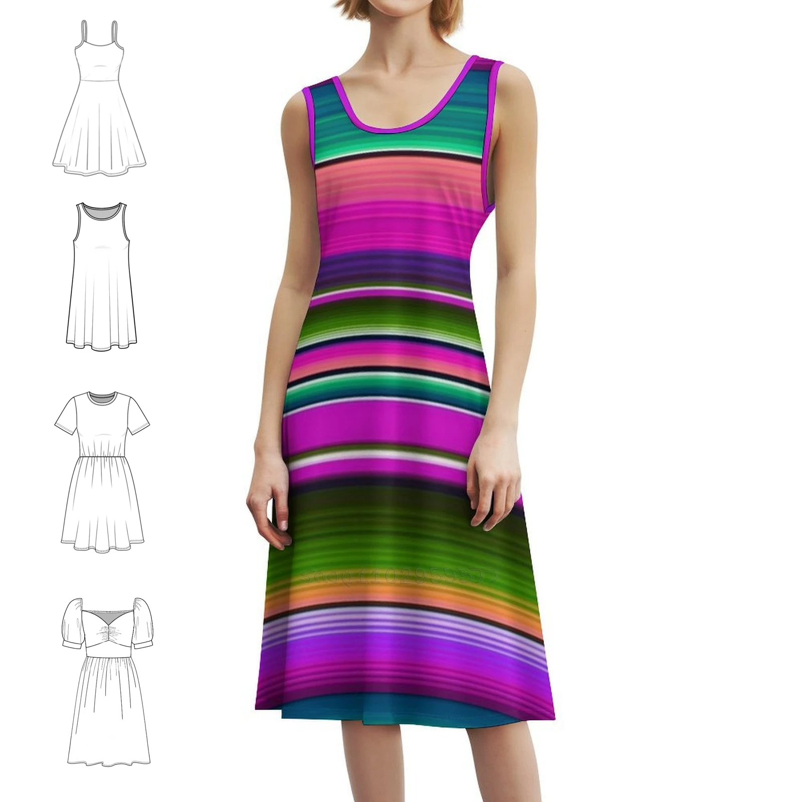 

Mexican Blanket Striped Fiesta Serape Pink Bohemian Sleeveless Dress For Women Print Beach Party Dresses Fiesta Party Fiesta