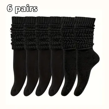 6雙裝女中筒襪加厚保暖針織小腿襪可愛長款寬鬆堆堆襪春秋冬保暖 10 最佳銷售 寬鬆的襪子 - №1