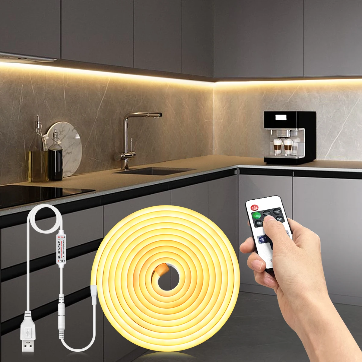 USB 5V LED Neon Sign Light Strip, Dimmable Penetrating Wooden Touch Sensor Switch & Remote Control Flexible Tape Silicone Decor