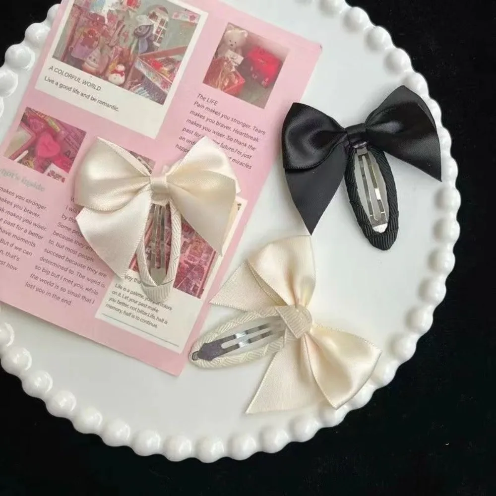 

Side Clip Y2K Bow BB Clip Metal Satin Cloth Hair Clip Snap Plastic Oval Hairpin Party