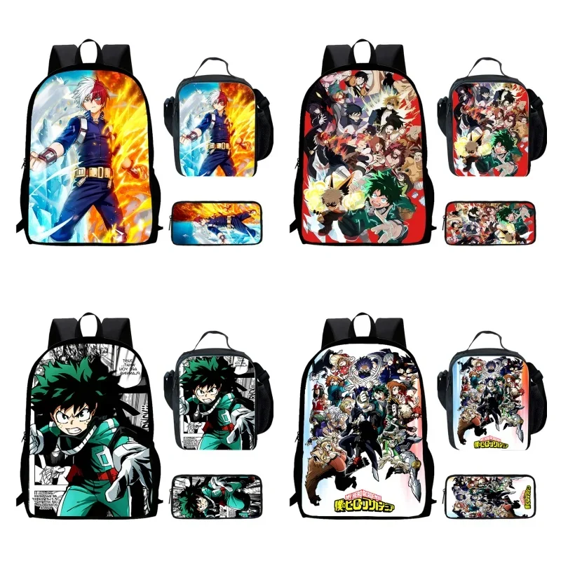 Cartoon My Hero A-Academia Child School Backpack With Lunch Bags Pencil Bags For Age 4-9,Light Weight School Bags For Boys Girls