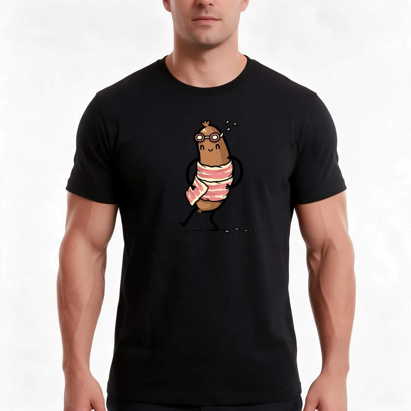 Pigs in blankets T-Shirt, Summer Casual Cotton Tee, Oversized Streetwear Tops, Vintage Graphic Print, Loose Fit Short Sleeve