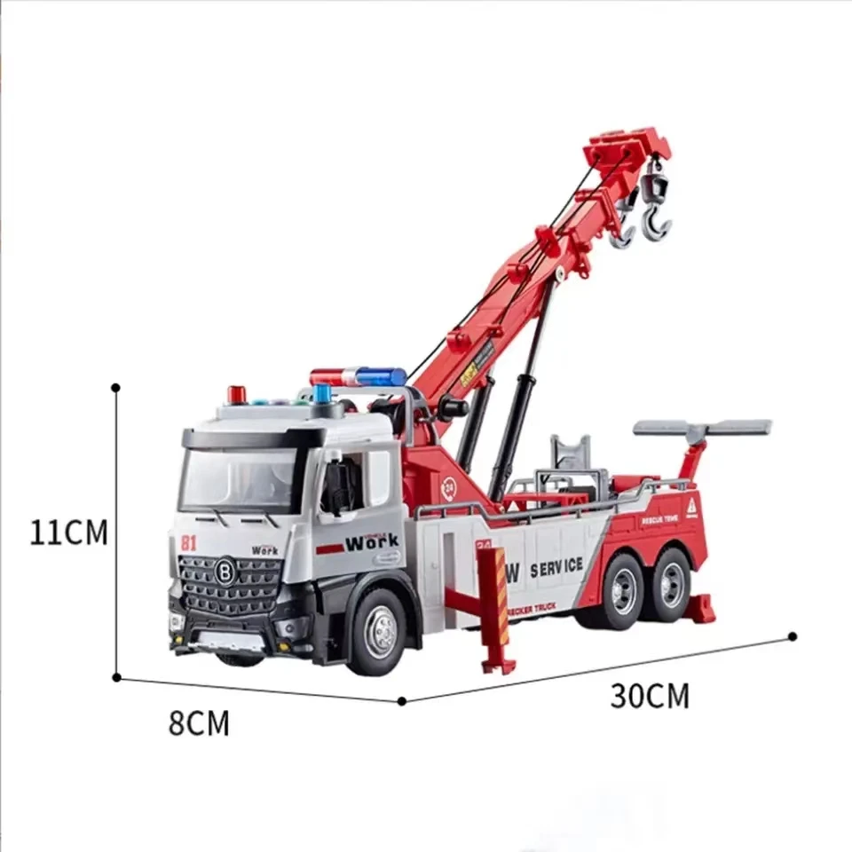 1/50 Scale Double Hook Rescue Crane Truck Alloy Model Toys Metal Diecast Engineering Vehicle Sound Light Gifts for Boys Birthday