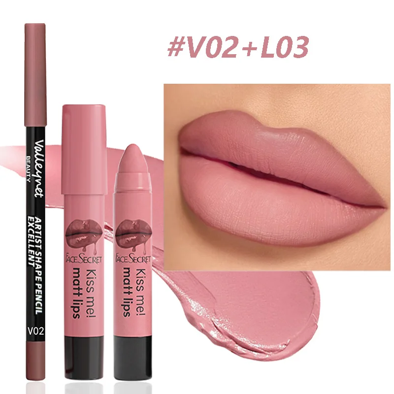 2 Stück/Set Samt-Matt-Finish Lipliner & Lippenstift, Wasserfest, Präzise Definition, Volle Farbe, Natürliches Lippen-Enhancement-Duo