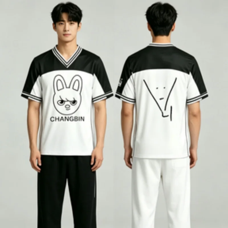 2026 Neues K-Pop Boyband-Trikot Felix Cartoon-Motiv Signatur-Print Kurzarm-Geschenk für den Sommer Herren- und Damen-Oberteil