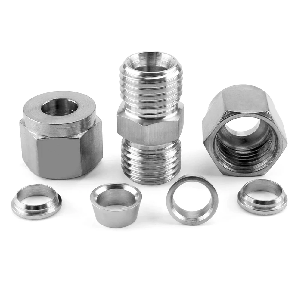 304 Stainless Steel Double Ferrule Compression Pipe Fitting 3mm 4mm 6mm 8mm 10mm 12mm Bulkhead Straight Push Connector Adapter