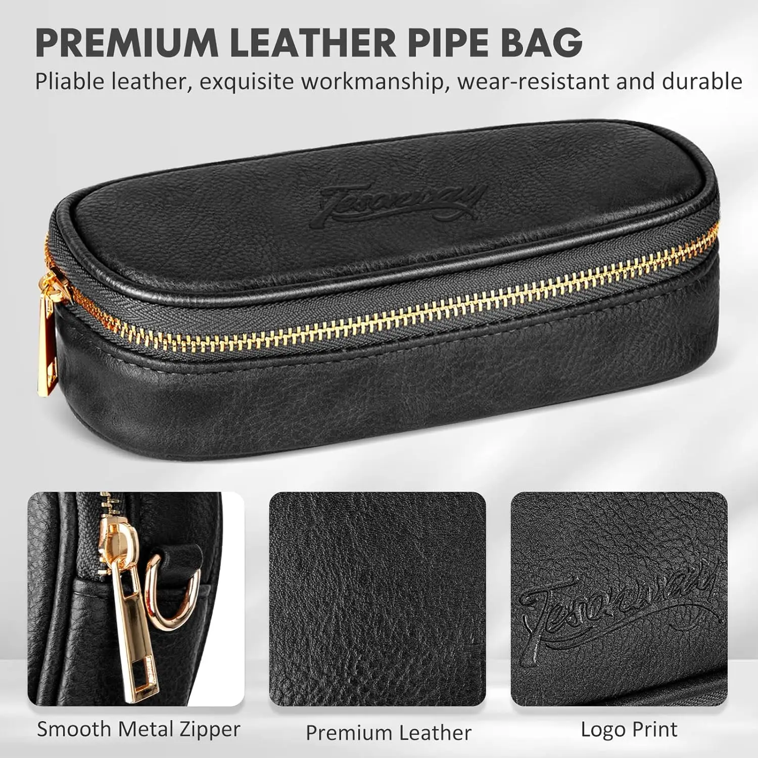 Tesonway-PU Leather Pipe Pouch, Pipe Case, Bag for 2 Pipes and Pipe Cleaners Screens Tamper, Smoking Pipe Accessories