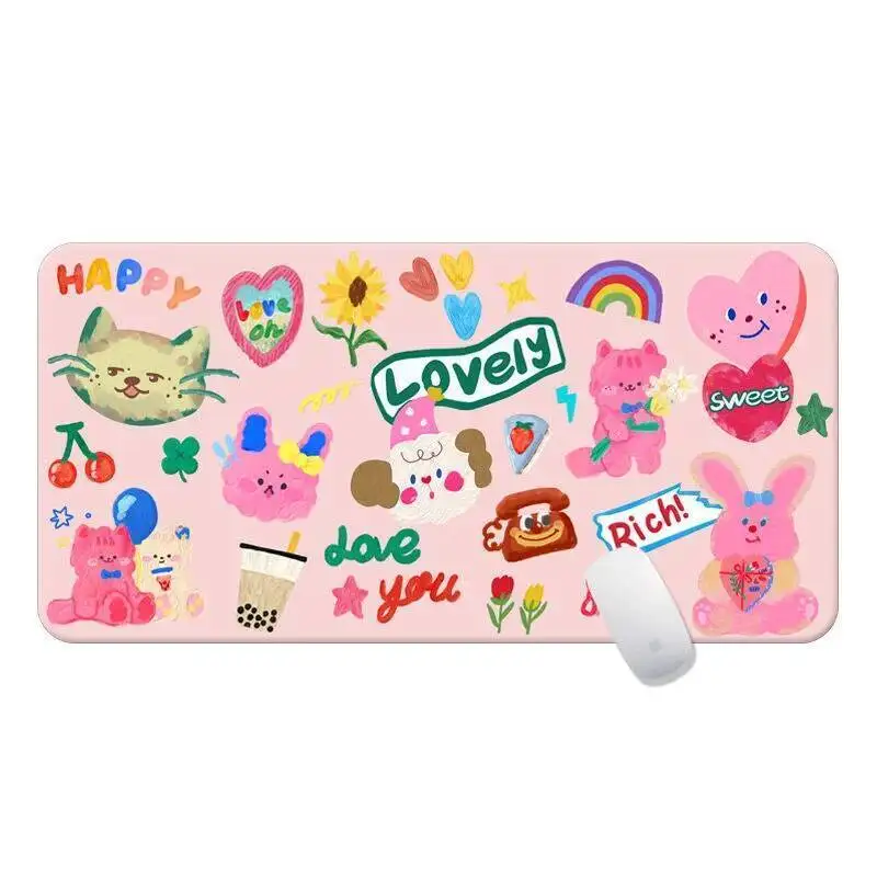Cute Doodle Mousepad Office Desk Mat Mouse Pad Computer Speed Type Carpet Mat Player Laptop Keyboard Cartoon