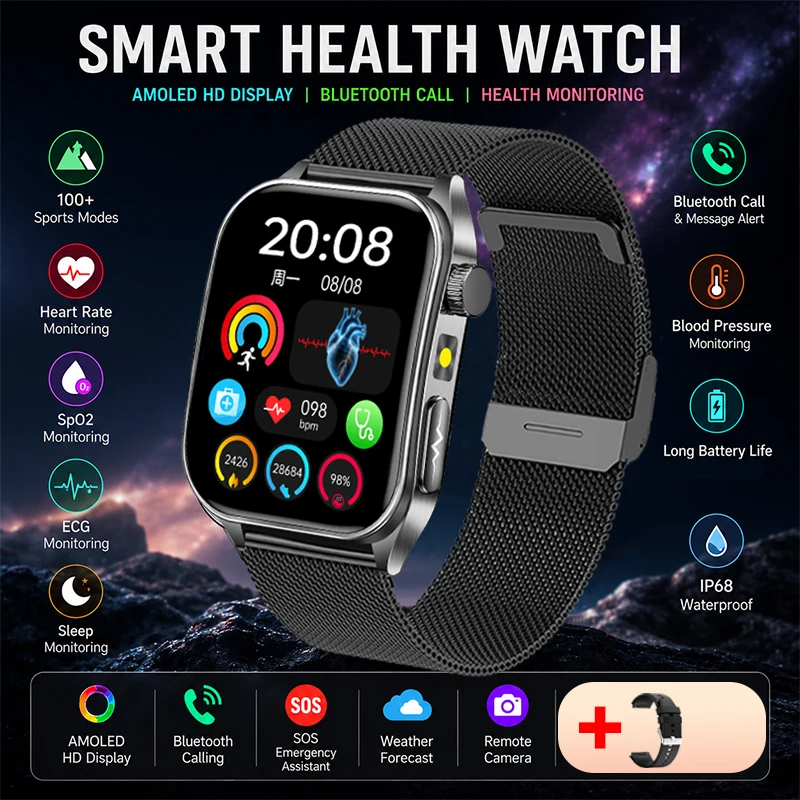 2026 New 650nm Laser Therapy Blood Fat Uric Acid Blood Pressure Smart Watch ECG Precise Health Monitor Smartwatches For Men image 3
