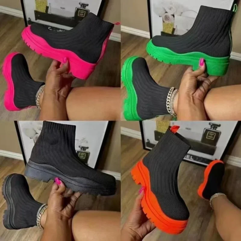 

Women's Boots, Socks, and Boots New Large Candy Color High Elasticity Breathable Medium Sleeve Thick Sole Women's Boots